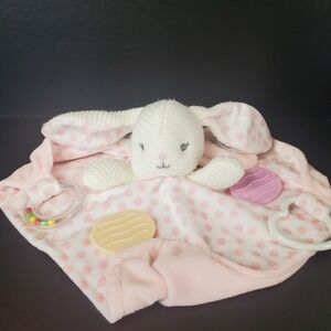 Modern‎ Baby Pink Polka Dot Knit BUNNY Lovey Security Blanket Activity Toy
